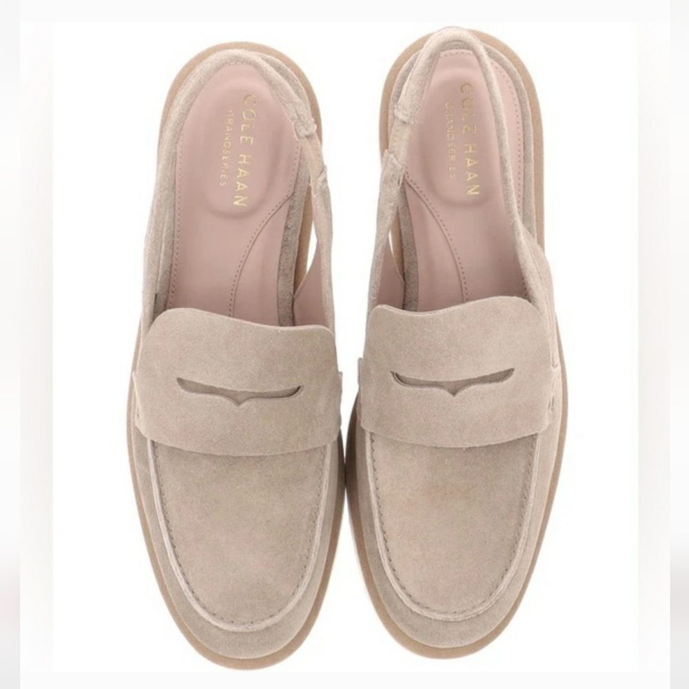 Cole Haan Women's Geneva Lug Suede Loafer Slingback Grand 360 Taupe Sesame Seed